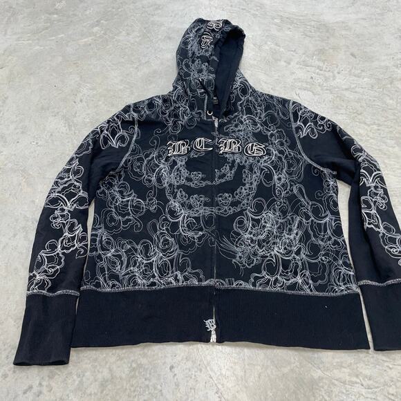 BCBG MAXAZRIA Black Full Zip Punk Y2k Grunge Skate Baggy SZ XL - Picture 2 of 6